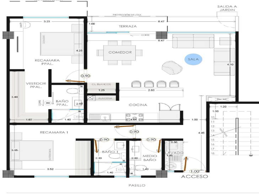 proyecto para dos recamaras con balcón