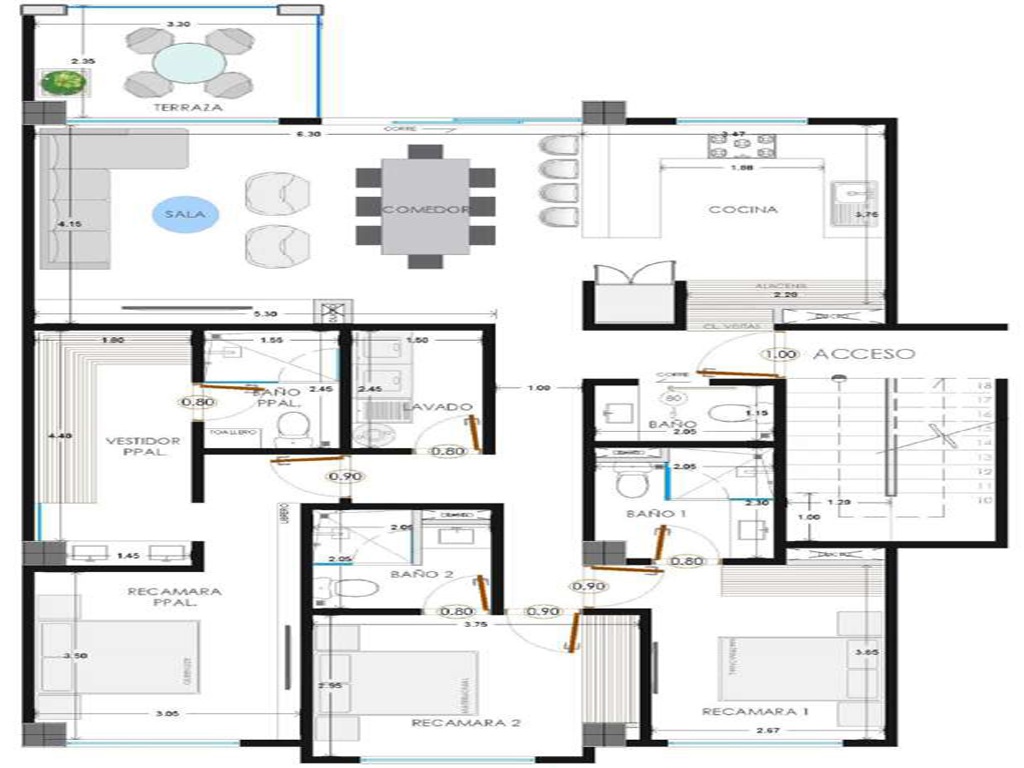proyecto tres recamaras