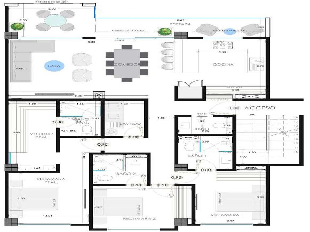 proyecto tres recamaras con terraza