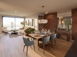 amplia área de comedor con cocina abierta