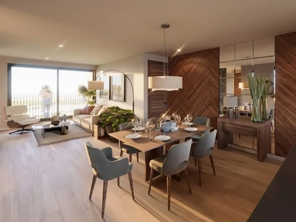 amplia área de comedor con cocina abierta