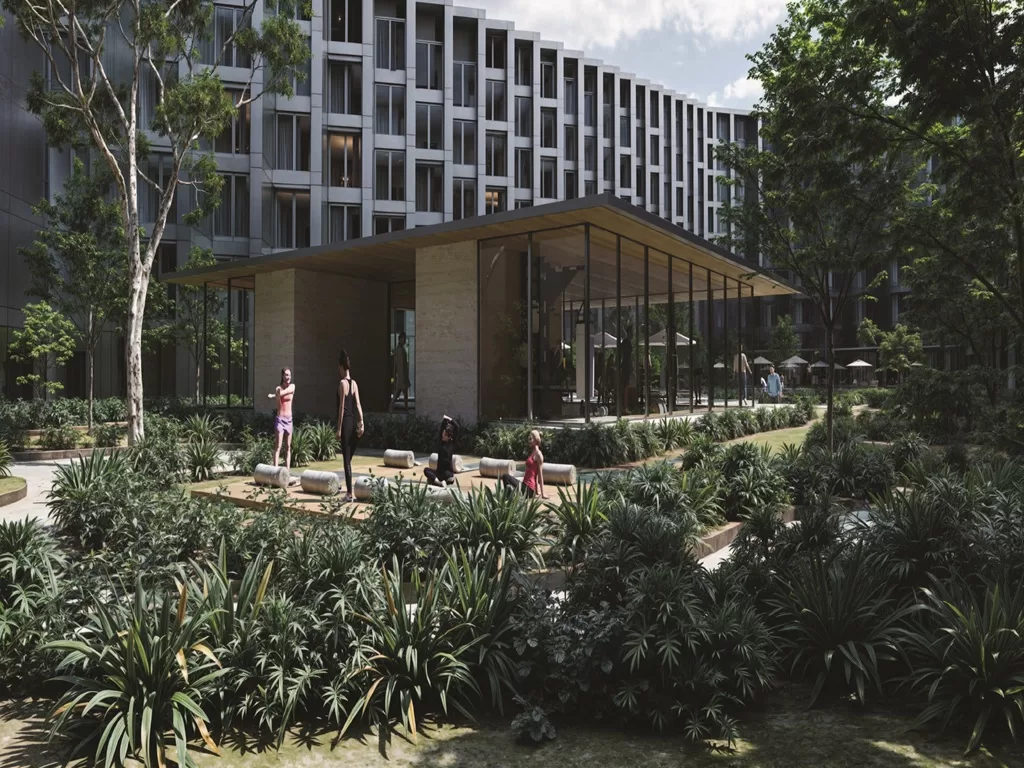 áreas verdes y área de yoga