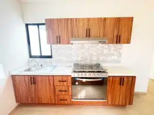 cocina integral equipada con campana y estufa